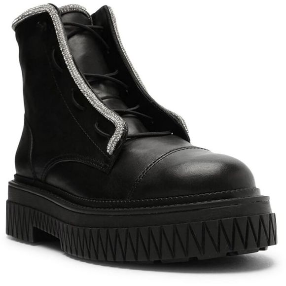 SCHUTZ Shoes - Schutz Womens AMIRAH Black Faux Leather Lug Sole Block Chunky Combat Boots